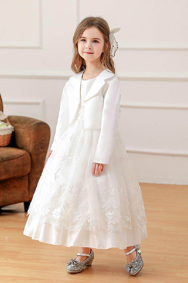 A-Line/two-piece Scoop Neck Long Sleeve Lace Flower Girl Dresses 785738686737 - COCOMELODY